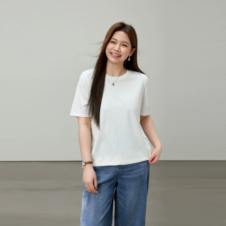 [Ice Silk Mask T] Oro Feng крутая футболка с плиссированным дизайном на правое плечо, тонкая футболка размера плюс, толстая мм, летний новый стиль