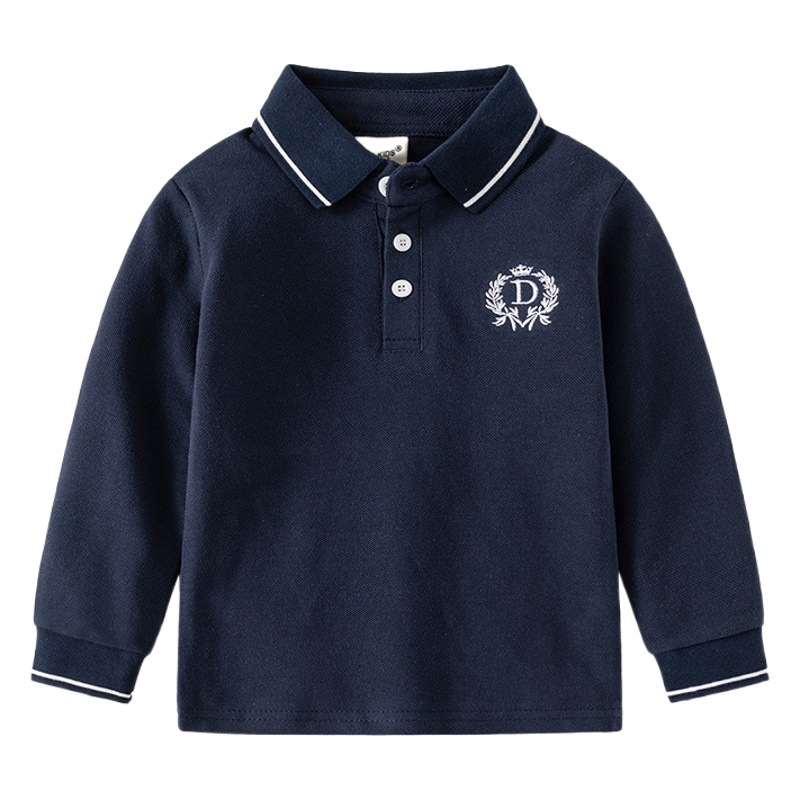 Children's Polo Shirt 2026 Autumn New Boys' Solid Color Turn-Down Collar T-Shirt Long-Sleeve Baby Pullover Foreign Trade Wholesale