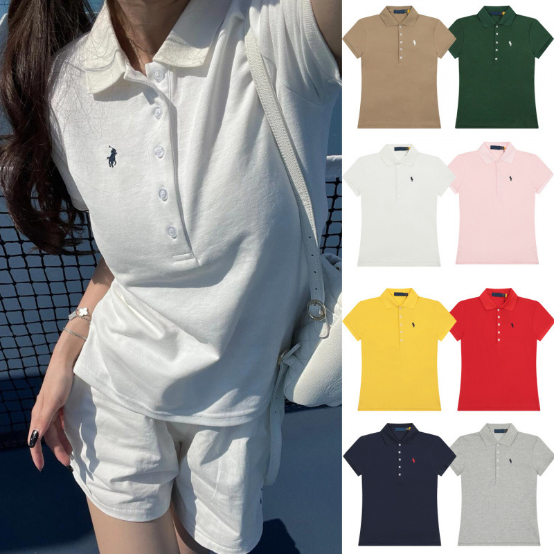 Scannable QR code RL pure cotton embroidered polo shirt with small horse logo, summer slim fit, turn-down collar, unisex couple short-sleeved T-shirt