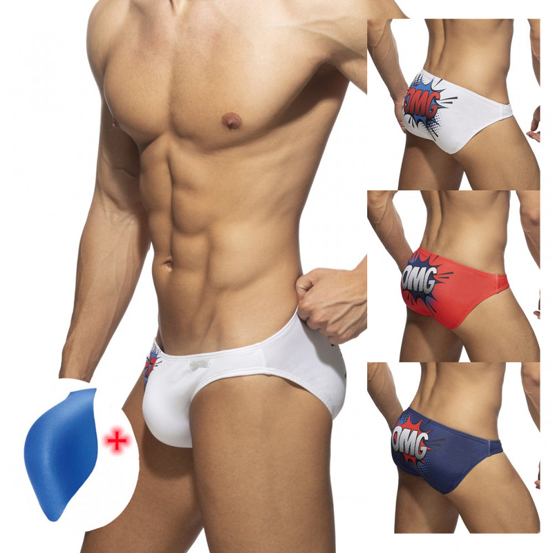 2022 new men's swimming trunks printed bikini low waist European and American swimming trunks sexy cup triangle beach hot spring