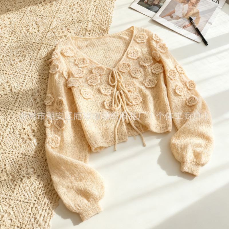 Gentle Three-Dimensional Flower Christmas Outfit Red Sweater for Women Early Spring New Loose Slimming Lazy Knitted Top