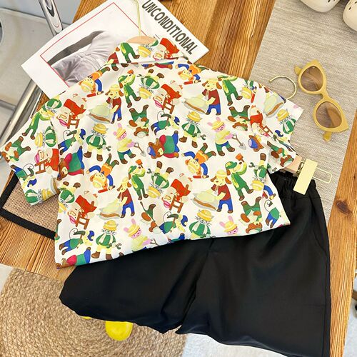 Children's short-sleeved floral shirts children's Korean shirts children's trendy summer tops cartoon 2024 new baby tops