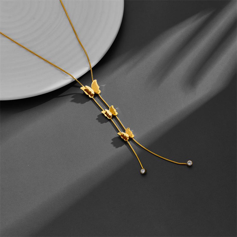 15g Weight 0.03µm-0.05µm Gold Plating Thickness PVD Coated Gold Plating Process 18K Real Gold Plated Plating Material 304 Stainless Steel Pendant Material Pendant Necklace Classification PVD Coated Real Gold Plated Butterfly Titanium Steel Simple Style Waterproof Non Tarnish Titanium Steel Pendant Necklace