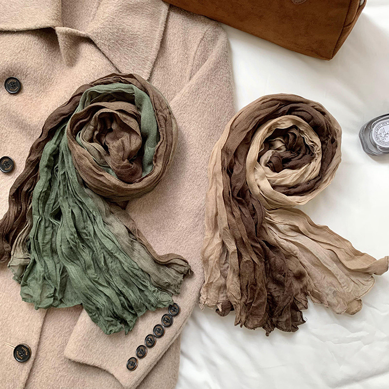 Scarf Women's Winter High-end Sense 2024 New Vintage Ethnic Long Cotton and Linen Tie-dyed Scarf Shawl Wholesale