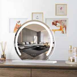 新品半圆智能化妆镜卧室led台式梳妆镜三色防雾发光镜LED浴室镜