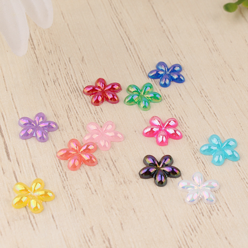 Nail resin small flower diy jewelry accessories AB color five-petal flower flat-bottomed mobile phone case patch handmade materials Nail resin small flower diy jewelry accessories AB color five-petal flower flat-bottomed mobile phone case patch handmade materials