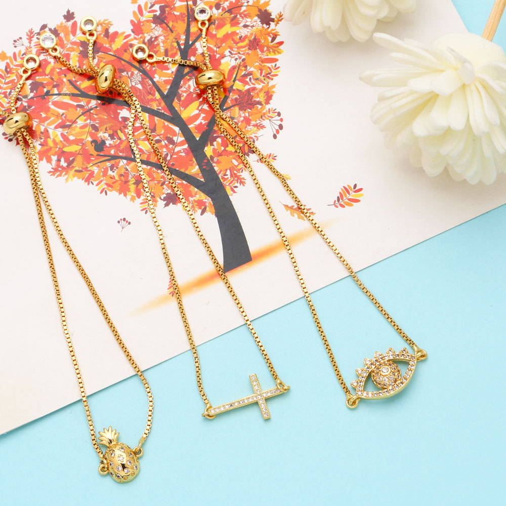 Fashion Cross Devilu0027S Eye Copper Plating Inlay Zircon Bracelets 1 Piece