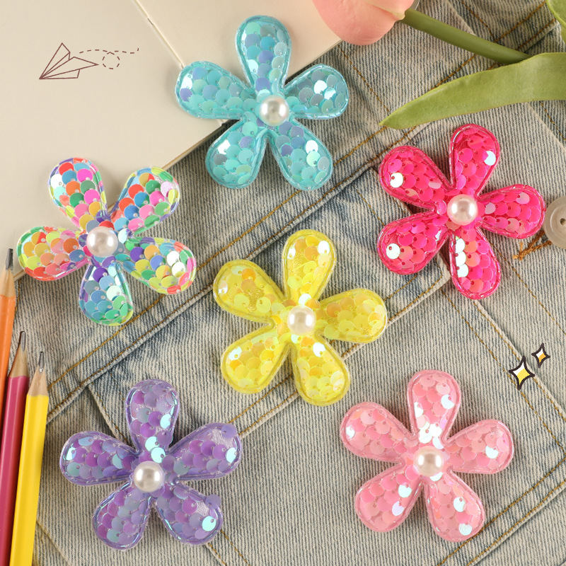 电脑绣花标刺绣亮片PET花朵服装辅料装饰配饰无背胶补丁布标布贴