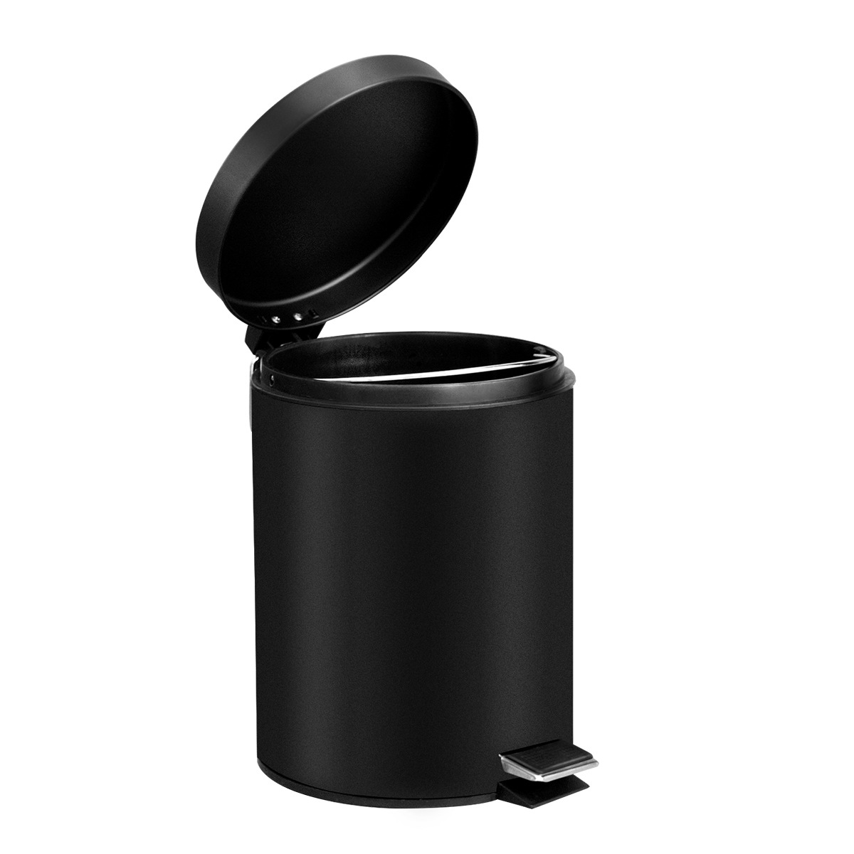 Bote de basura abatible redondo negro mate transfronterizo 3L, cubo de limpieza de pedal silencioso para el hogar con tapa