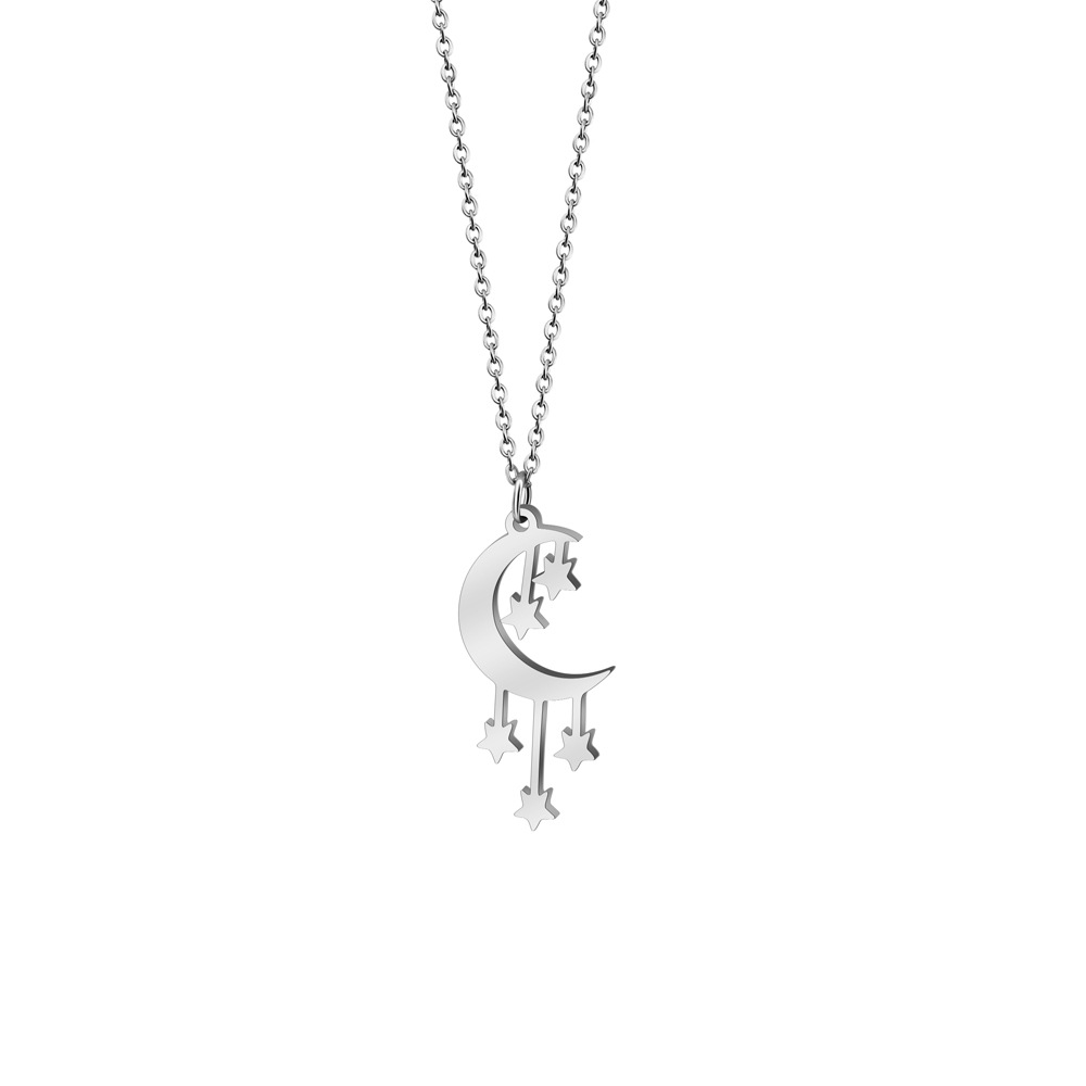Plating Design Stainless Steel Simple Style Star Moon Plating Pendant Necklace