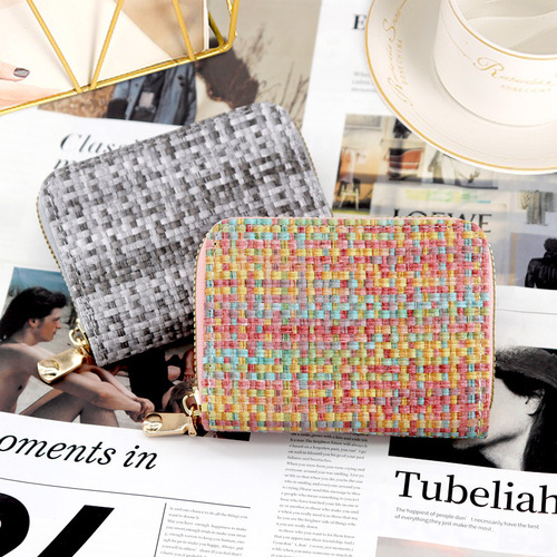 New woven pattern card holder for women, European and American fashion accordion card holder, coin purse, multiple card slots, large capacity card holder, credit card