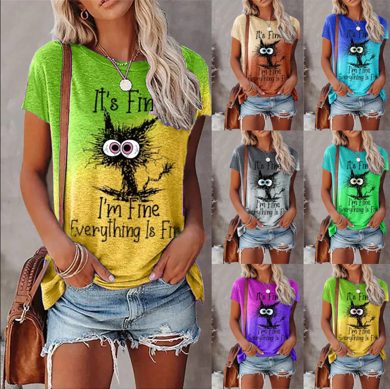 Women's T-shirt Short Sleeve T-shirts Printing Casual Letter Cat display picture 1