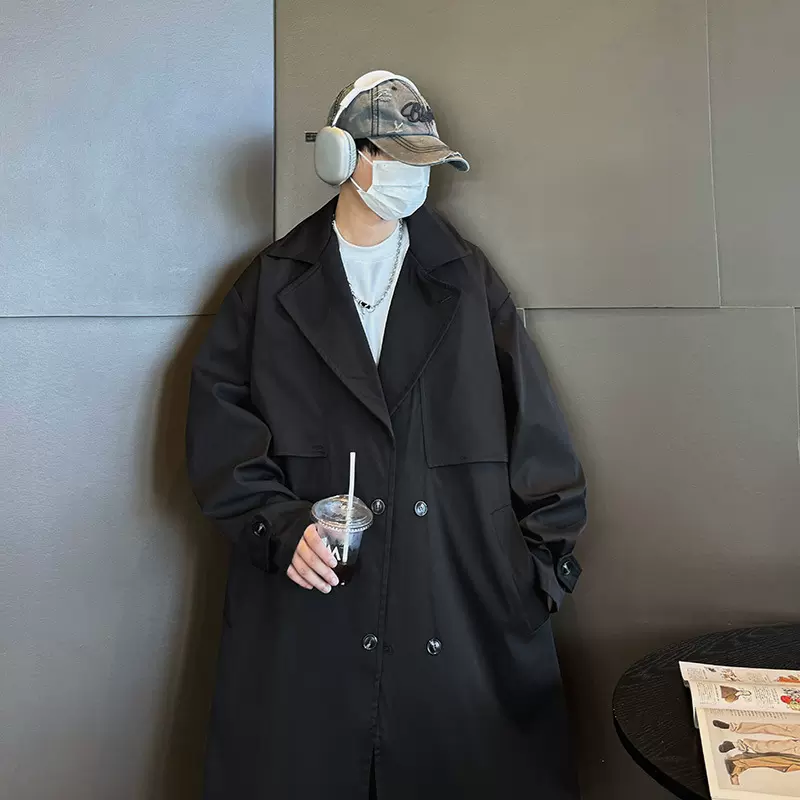 IZEXX潮牌风衣中长款外套男女韩版英伦披风休闲宽松工装大衣潮流