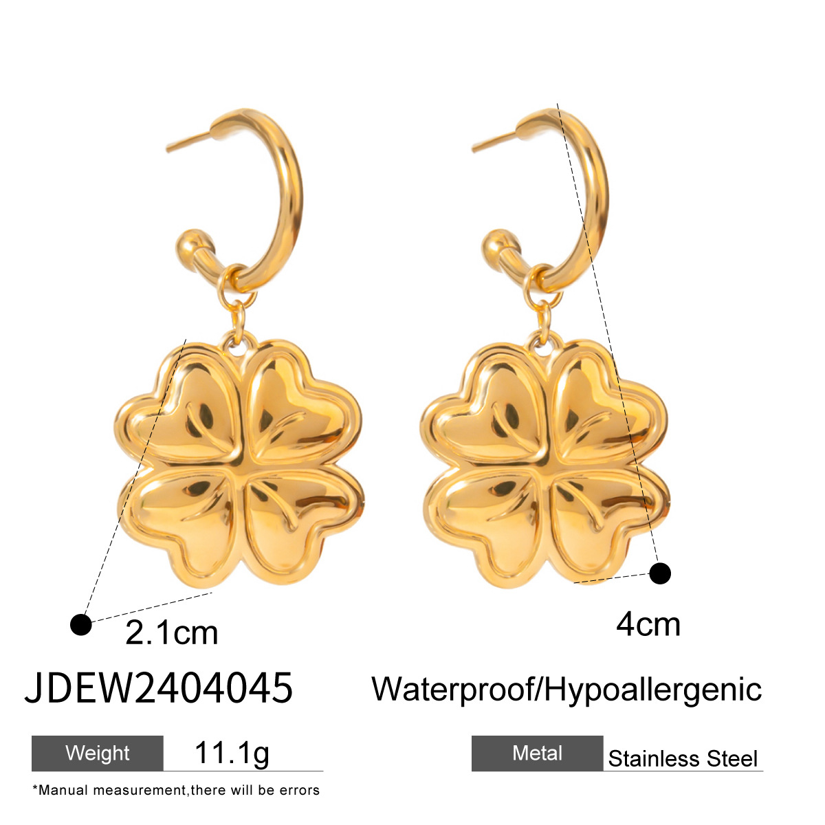 Europa y los Estados Unidos transfronterizos INS estilo de moda de alto nivel 18k amor de acero inoxidable pendientes de cuatro hojas joyas de orejas al por mayor para mujeres