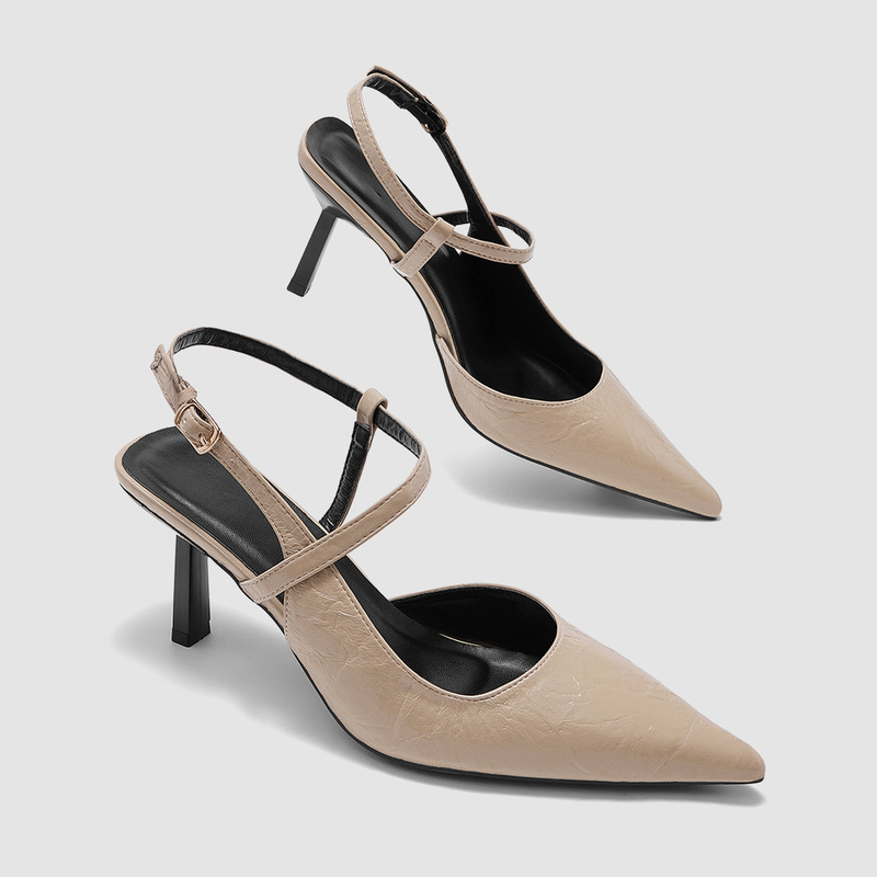 French-Style Elegant Pointed-Toe Sandals for Women, Small Size, Closed-Toe, Open-Back, Lightweight, Thin High Heels, Single Strap, Kitten Heel, Trendy Shoes