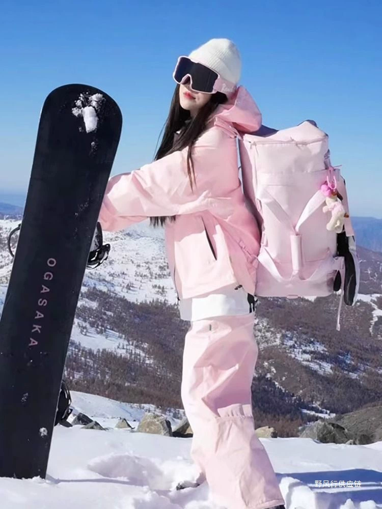 Утолщенный женский лыжный костюм на флисовой подкладке, осенне-зимний комплект из двух предметов для уличного снега, морозостойкие брюки северо-востока для минус 40 градусов.