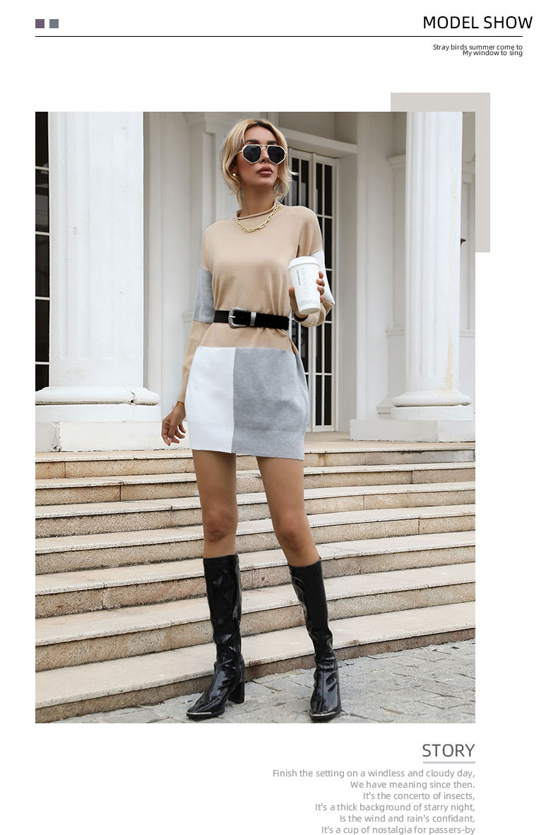 round neck contrast color knitted base sweater skirt nihaostyles wholesale clothes NSYYF86330