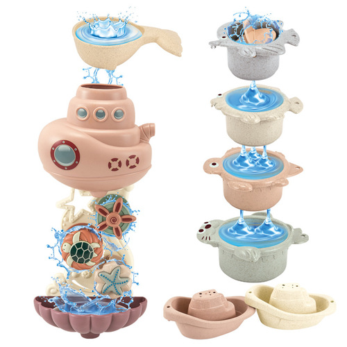 Children's bathroom, bathing, spinning, rolling water, submarine, small fish, stacking cups, bathing, baby toys wholesale