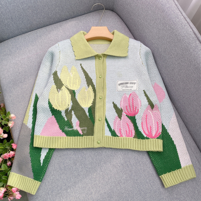 Tulip Jacquard Jacket 2025 New Style Lapel Work Clothing Versatile Gentle Age-Reducing Wool Blended Knitted Cardigan for Women Tulip Jacquard Jacket 2025 New Style Lapel Work Clothing Versatile Gentle Age-Reducing Wool Blended Knitted Cardigan for Women