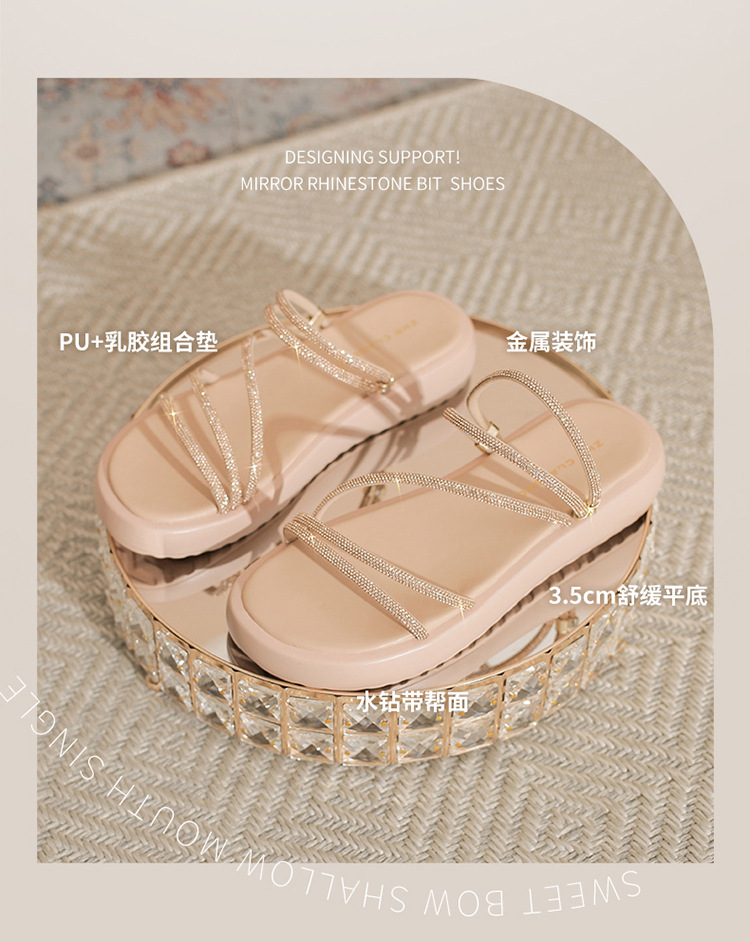 Sandal đính đá nữ đế thấp lấp lánh phong cách Tây, dễ phối đồ — BK110 màu bạc chi tiết 5