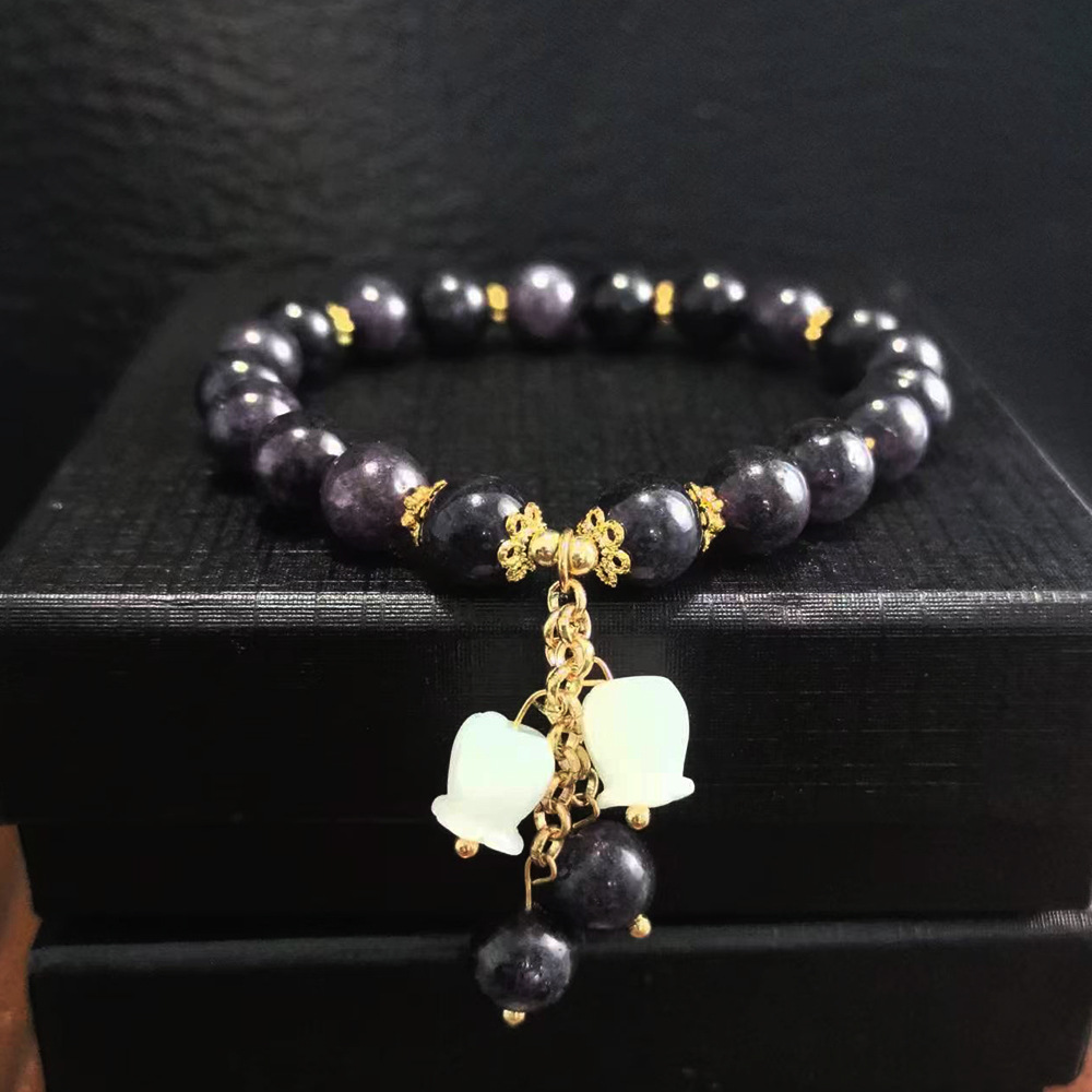 Piedra natural de color doble color pulsera de jade turmalina de color para mujeres Xiains nicho lujo ligero de alto nivel sensación de orquídea