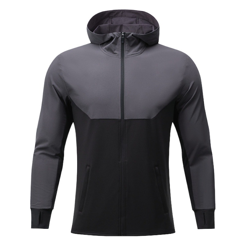 Autumn and Winter fleece-lined hooded sports jacket men's outdoor fitness running training sweater windproof warm cycling mountaineering clothing