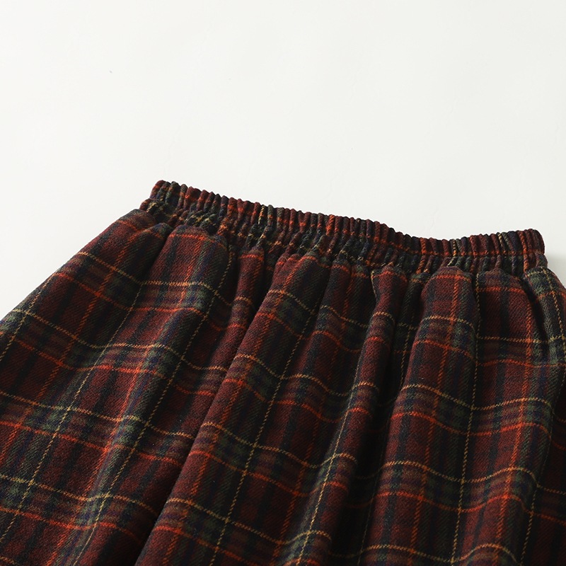 Retro plaid autumn demi-season woolen red colored long skirt
