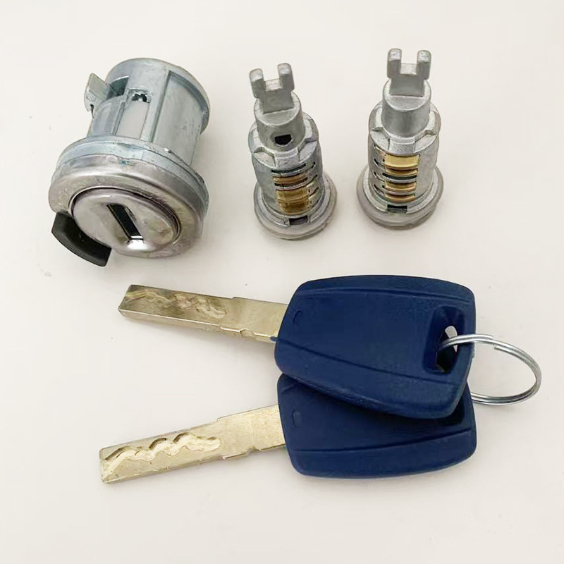 New Fiat Key with 3 Lock Heads, Full Car Lock Cylinder, Car Ignition Lock, Door Lock Cylinder, Complete Assembly