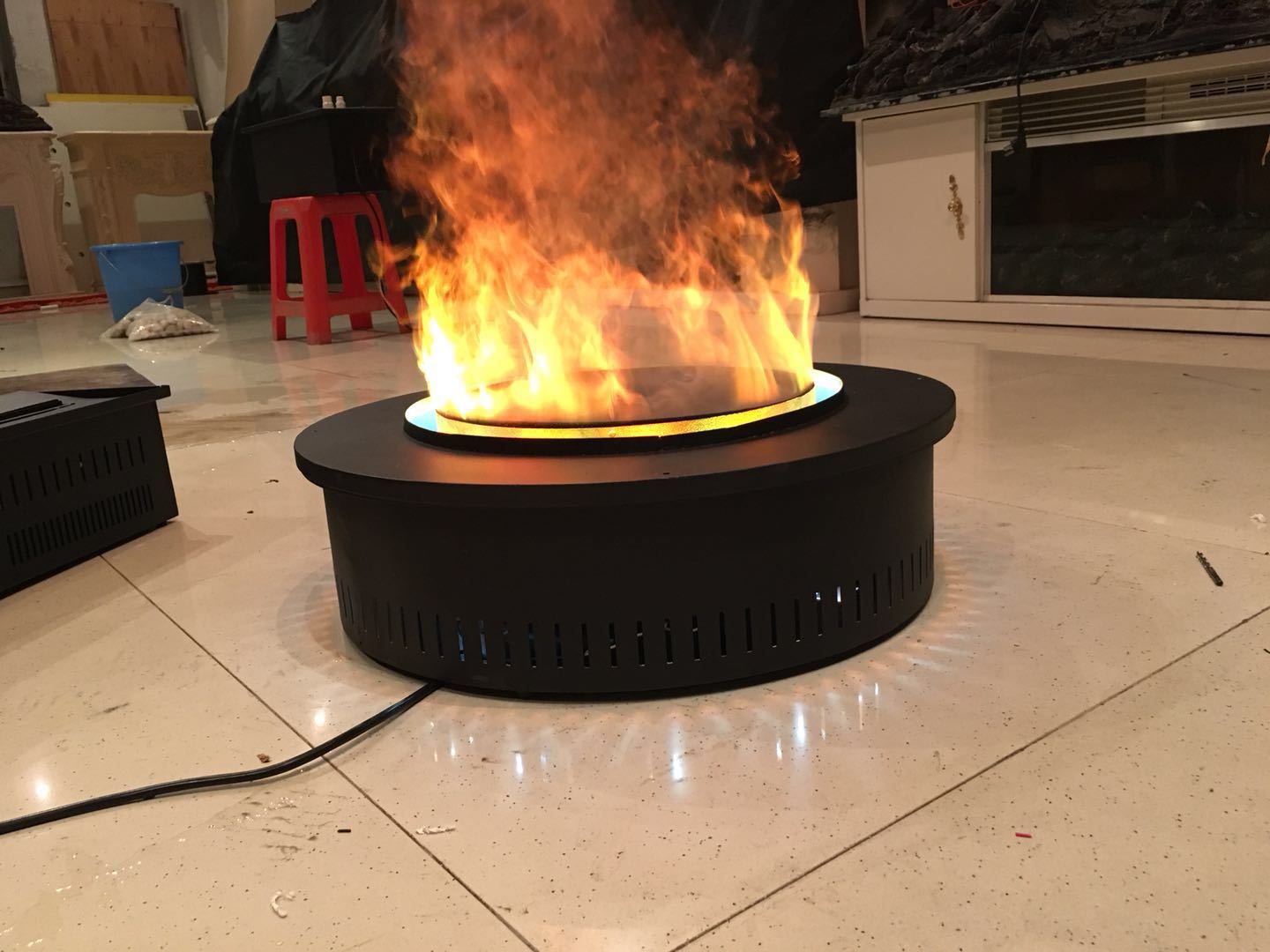 圆型雾化壁炉火盆仿真篝火柱形嵌入式电子3D假火焰家用木柴烧烤炉-阿里巴巴