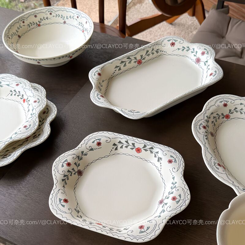 Rizhao Rouwei French Retro Ceramic Bowls and Plates Tableware Household High-Value Rice Bowls Salad Bowls Exquisite Dessert Plates
