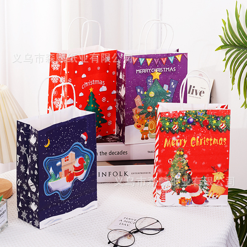 12 bolsas de regalo de Navidad, bolsas de papel kraft, bolsas de embalaje creativas para hornear, bolsas de mano, nuevas bolsas transfronterizas