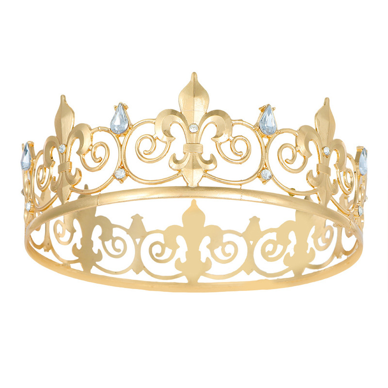 Corona clásica retro europea y americana, corona redonda grande, conjunto de tocado de aleación con diamantes de imitación, estilo palaciego.