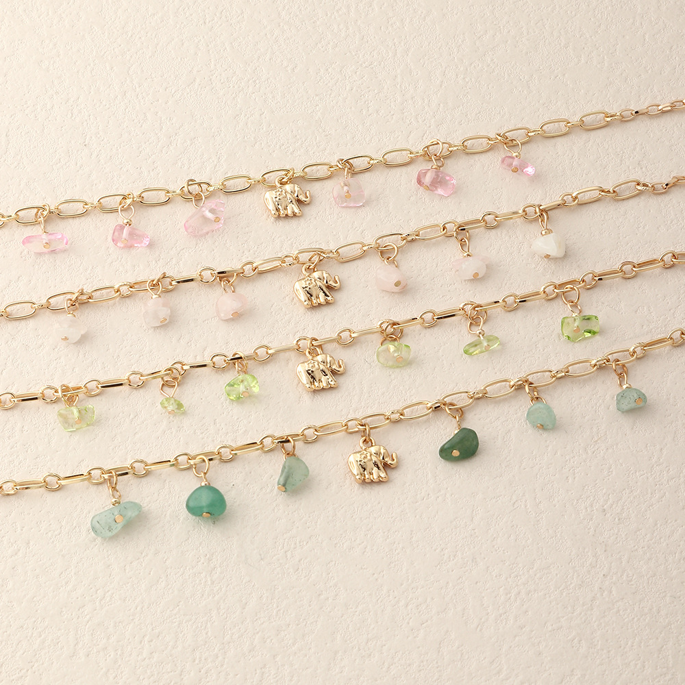 Elegant Fashion Geometric Elephant Alloy Natural Stone Necklace