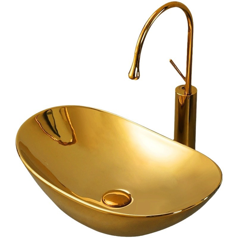 Transfronterizo de galvanoplastia lavabo Mostrador de baño de ingeniería Hotel KTV pequeño balcón lavabo de oro