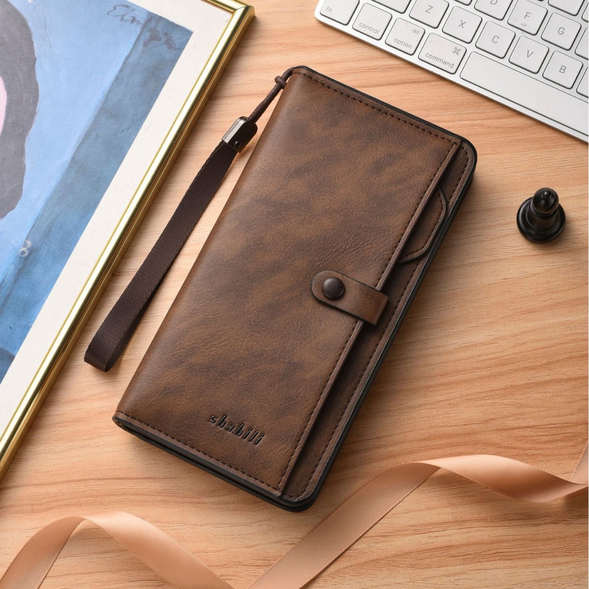 2025 New Men's Wallet Retro Casual Large Capacity Buckle Mobile Phone Bag Multifunctional Zipper Clutch Bag Wholesale