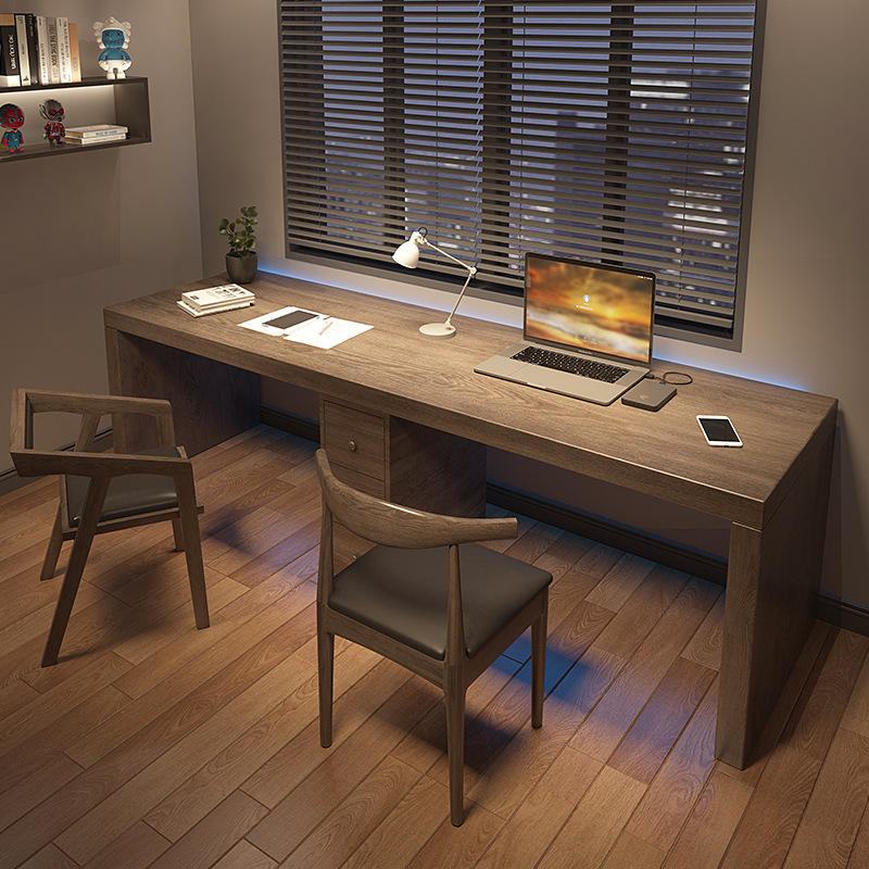 Simple Double-seat Solid Wood Desk with Drawer Home Homestay Theme Creative Design Desk Workbench Computer Desk