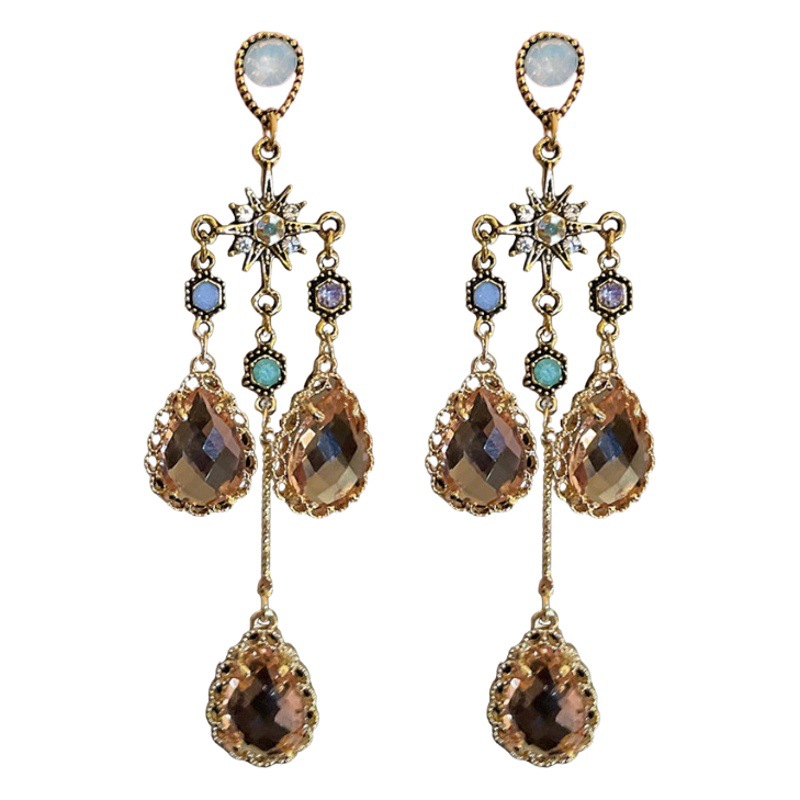 Plata aguja diamante cristal Awn estrella gota de agua pendientes de borla moda Retro Luz pendientes de lujo industria pesada pendientes de alto grado para las mujeres