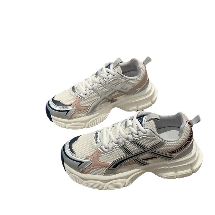 Zapatillas de plataforma para mujer, estilo papá, novedad primavera-otoño 2025, versátiles, ligeras, transpirables, de malla, estilo urbano, para correr.