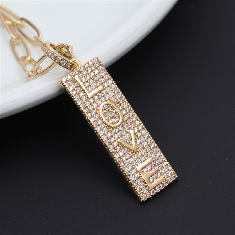 Fashion Cross Letter Square Copper Necklace Inlay Zircon Copper Necklaces