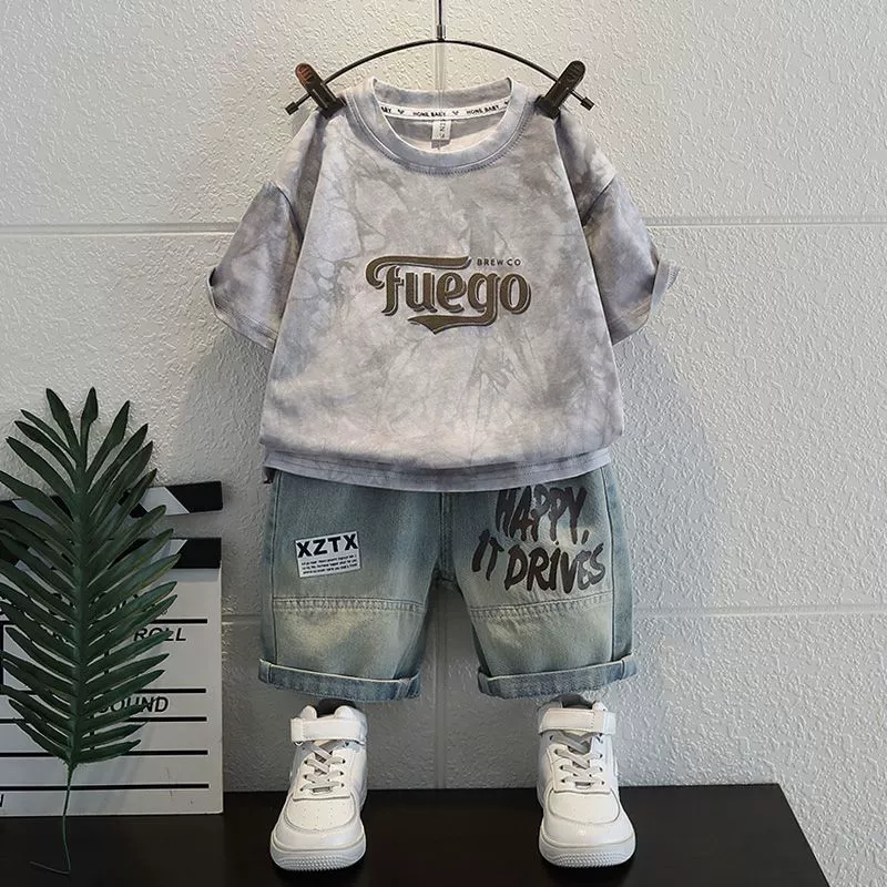 Summer clothing, set, summer short sleeve T-shirt for boys, western style, for teenagers
