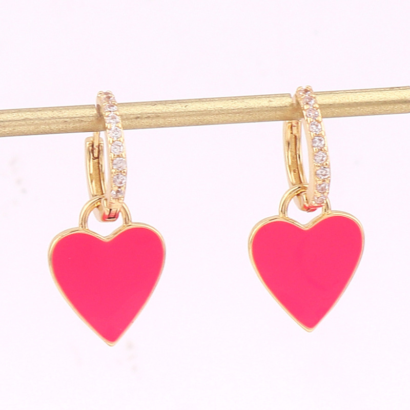 Retro Heart Shape Copper Earrings Stoving Varnish Artificial Gemstones Copper Earrings