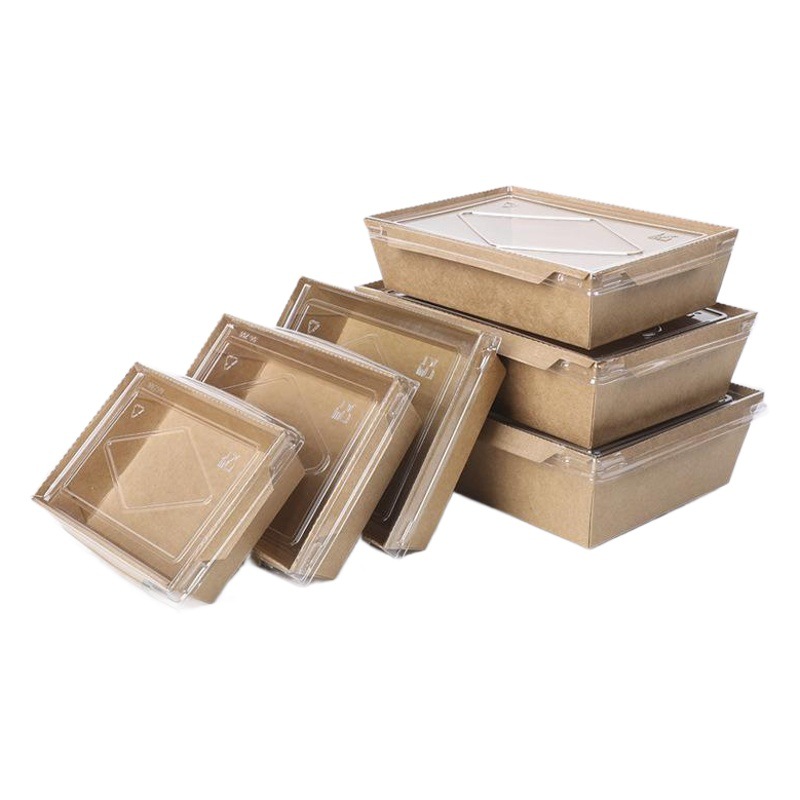 Desechables de papel kraft cubierta transparente sushi para llevar embalaje comida rápida caja de Bento caja de ensalada de niebla caja de pollo frito