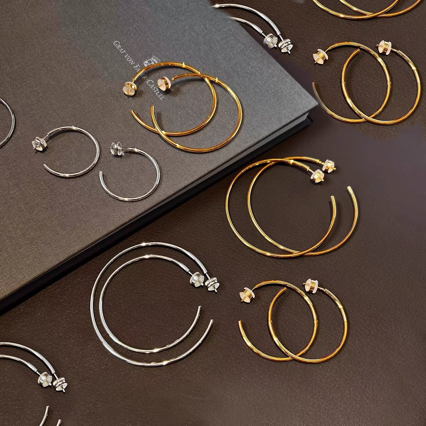 Alison S925 Silver Needle European and American Simple and Unique Metal Earrings Geometric Hollow Circle Hoop Earrings