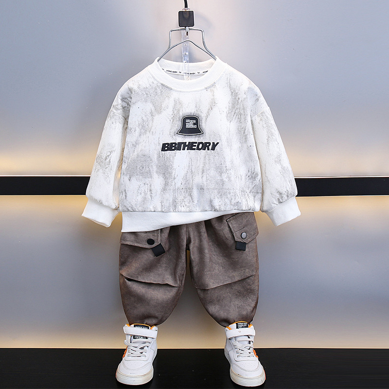 5850 traje de suéter para niños 2025 nuevo estilo estilo occidental ropa de primavera y otoño para bebés, traje de dos piezas de ropa de otoño atractivo para niños