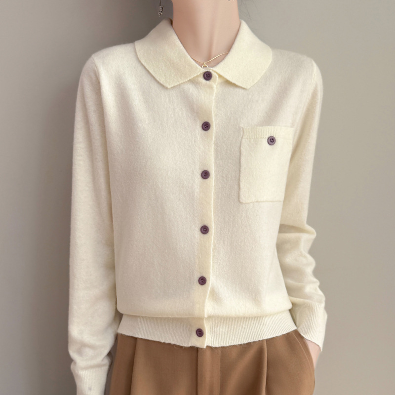 Spring and Autumn New Fine Knitted Lapel Knitted Shirt Women's Loose Long Sleeve Sweater Cardigan Casual Fashion Plus Size Top