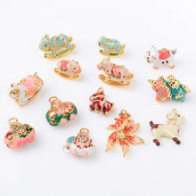 新中式纯铜保色梦幻独角兽木马金鱼大象吊坠手链项链diy配件现货