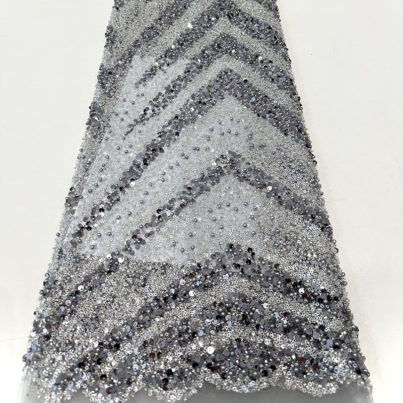 Tejido bordado estriado cuentas sequinado cuentas tubo bordado tela de alta gama vestido de noche vestido de escenario tela bordada image 12