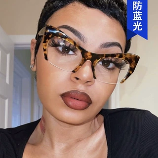 2022新款半框猫眼个性平光镜防蓝光眼镜框潮流女士走秀街拍眼镜架