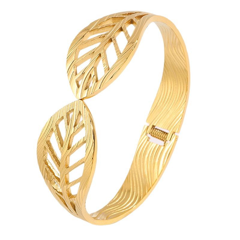 Brazalete de acero inoxidable hueco hoja elástica abertura brazalete de oro de arena transfronteriza Europa y América damas pulsera de joyas de alta calidad