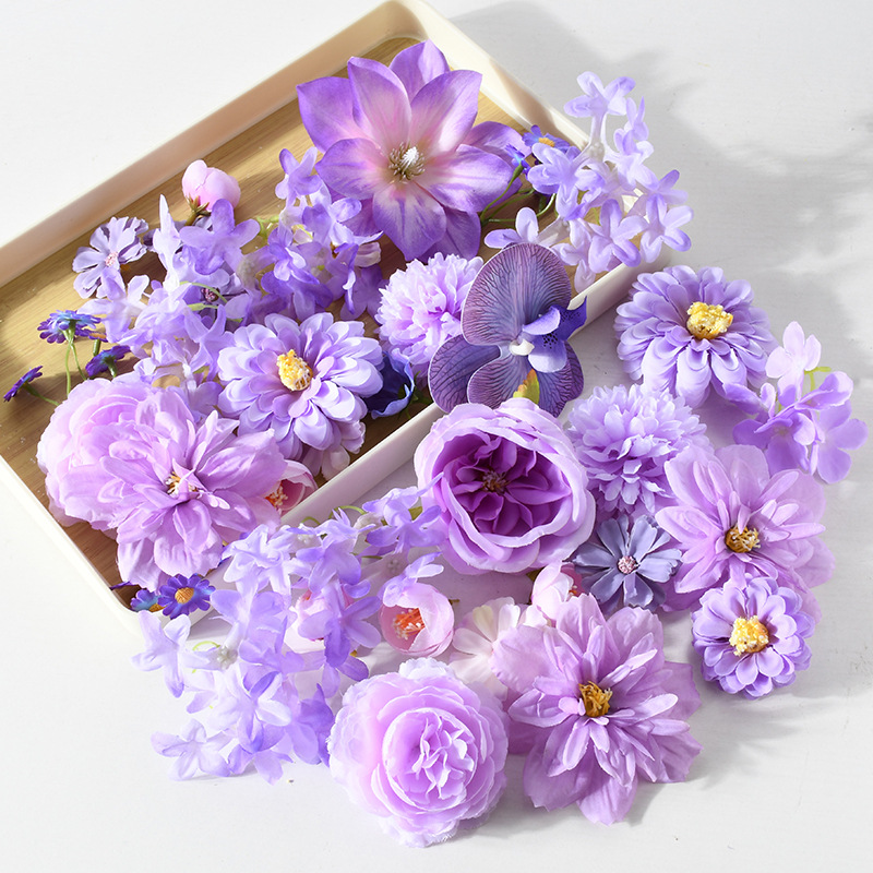 Simulación de flores falsas flores púrpura estilo Monet material DIY para la boda flor de broche flor flor flor flor de decoración diseño de guirnaldas